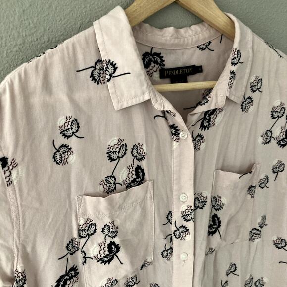 Pendleton Printed Short Sleeve Button Front Blouse - Blush Plum Black - Small - Picture 7 of 12